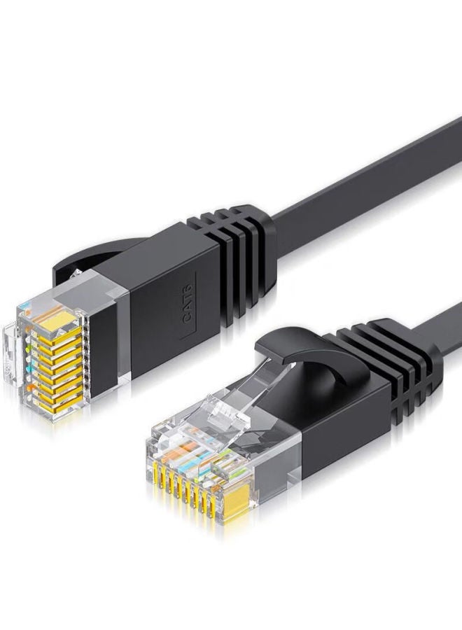 Six-class Flat Network Cable Copper-clad Aluminum CAT6 Finished Jumper 8-core Gigabit 6-class Computer Network Cable-Color:Category 6 Flat Wire-black-Line Length:30 M - Image 1